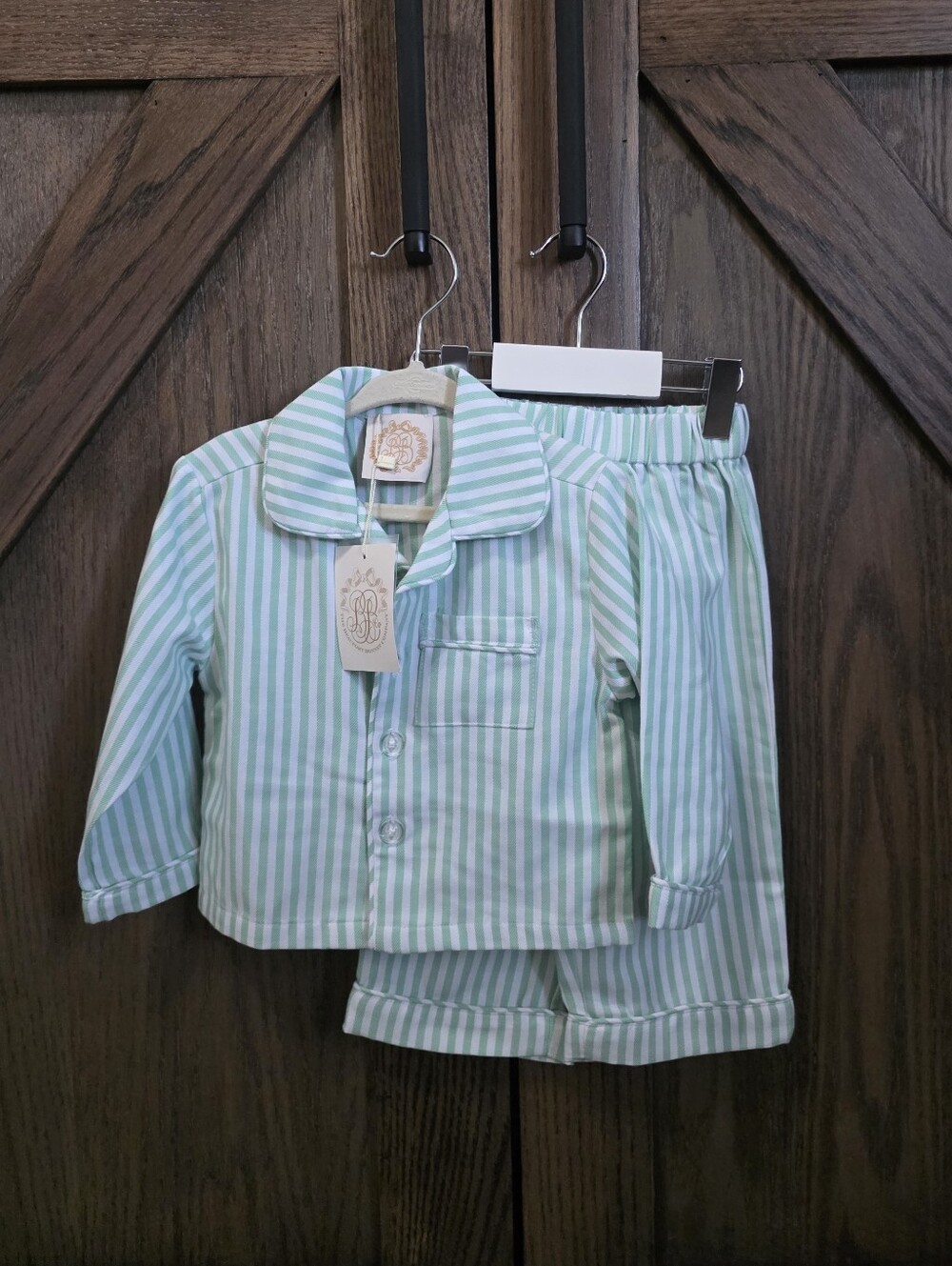NWT The Beaufort Bonnet Company Mint Green and White Striped Kids Pajama Set